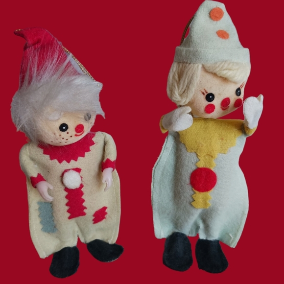 Vtg clowns felt christmas ornaments set of 2 - Picture 2 of 9